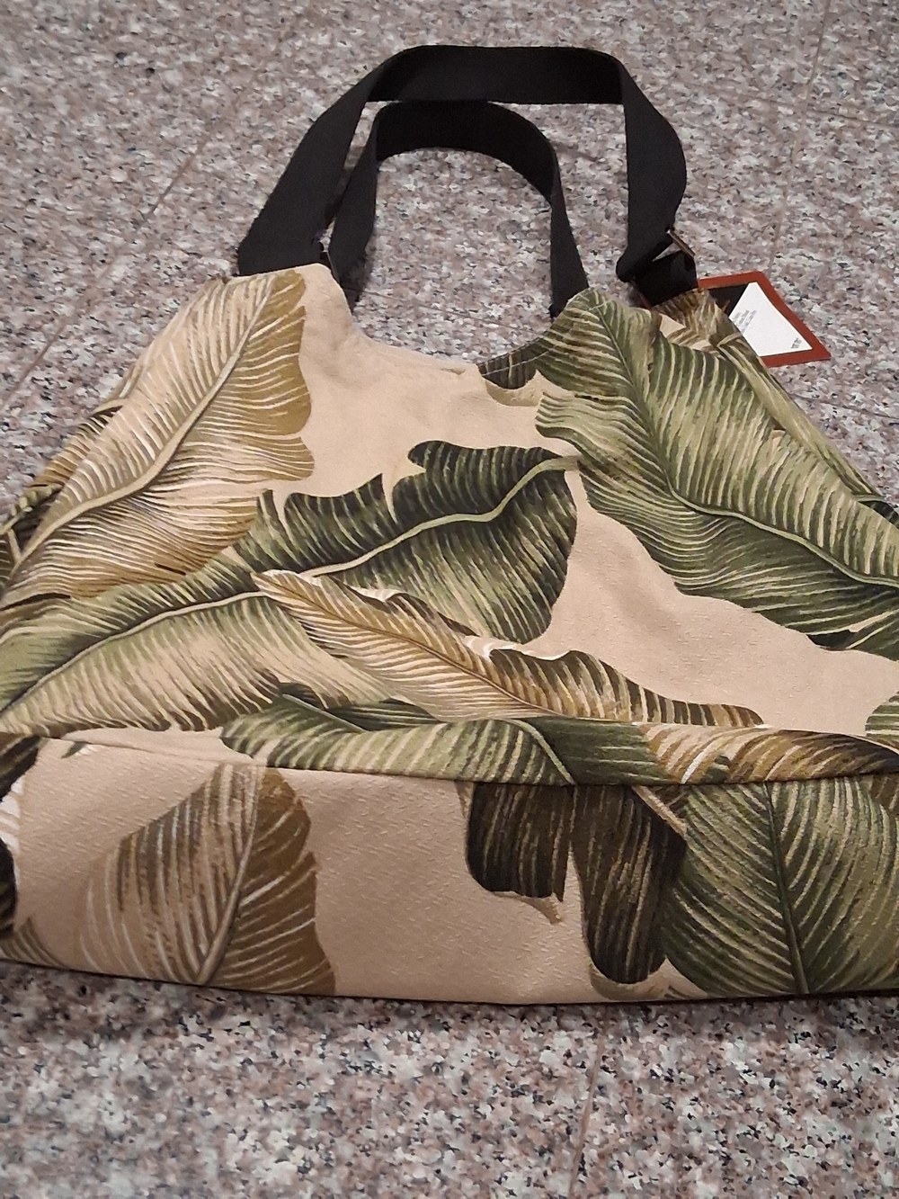 Tropical Leaf Canvas Tote Bag in Beige and Green.Designed In Hawaii,New